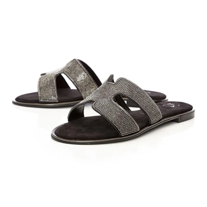 Women Moda In Pelle Flat Sandals Ormay Black Textile