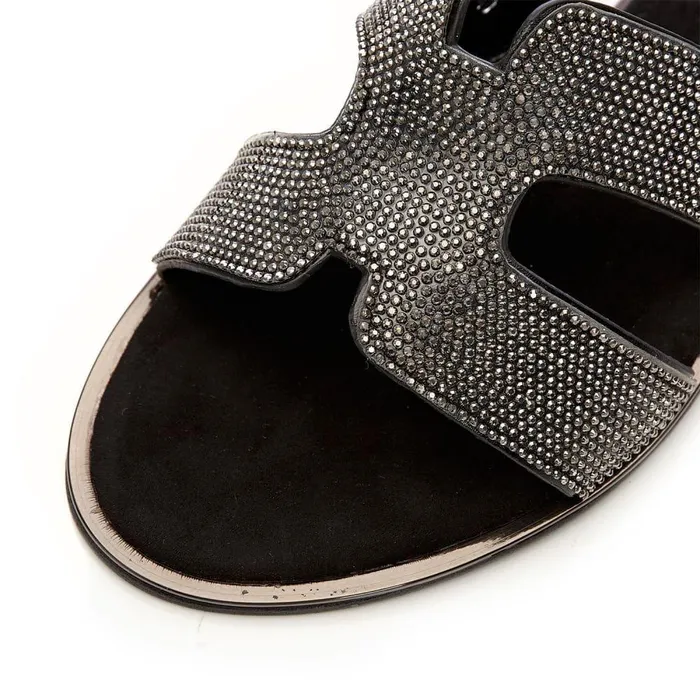 Women Moda In Pelle Flat Sandals Ormay Black Textile