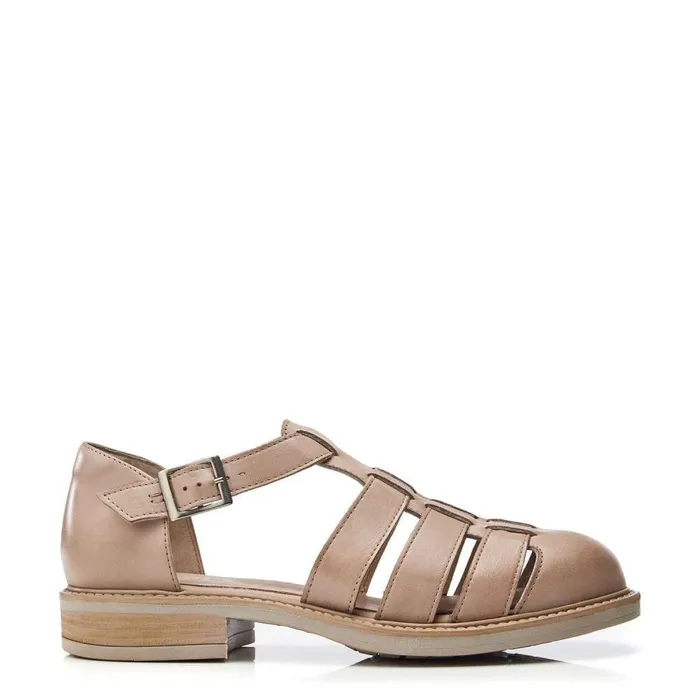 Women Moda In Pelle Flat Sandals Shoon Sh Imari Beige Leather