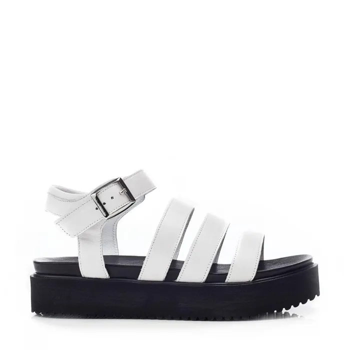 Women Moda In Pelle Flatform Sandals Bsoleful BRocker White Leather