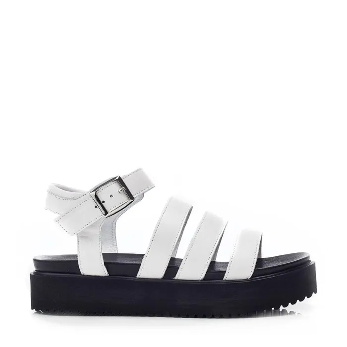 Women Moda In Pelle Flatform Sandals Bsoleful BRocker White Leather