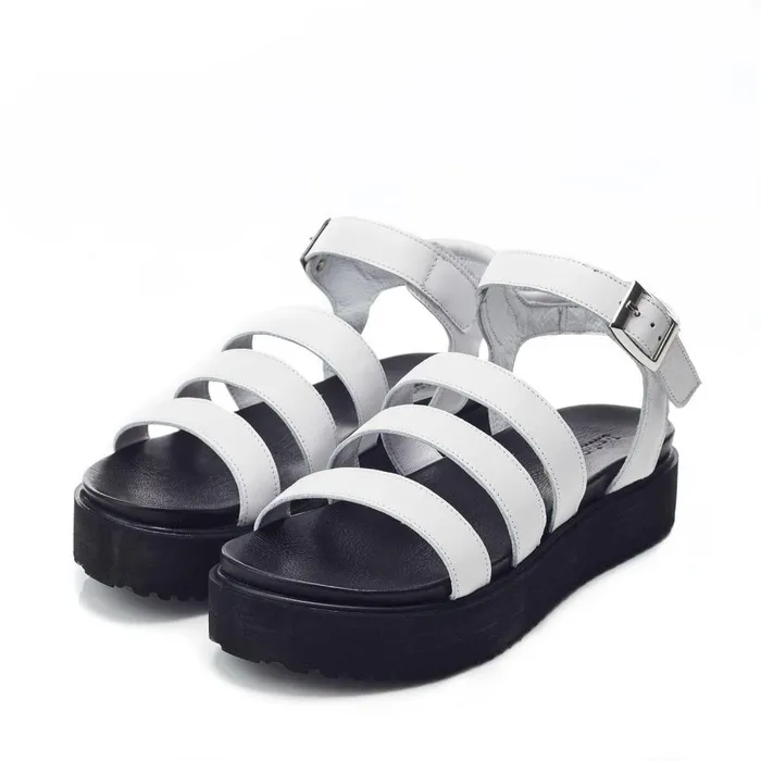 Women Moda In Pelle Flatform Sandals Bsoleful BRocker White Leather