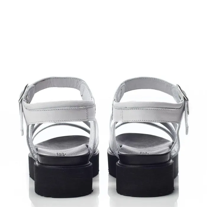 Women Moda In Pelle Flatform Sandals Bsoleful BRocker White Leather