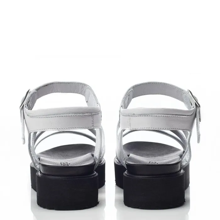 Women Moda In Pelle Flatform Sandals Bsoleful BRocker White Leather