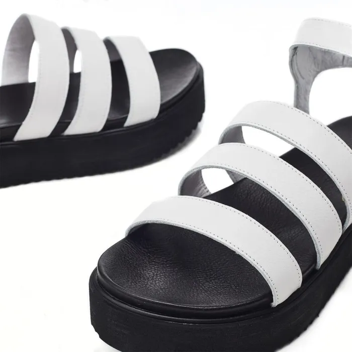 Women Moda In Pelle Flatform Sandals Bsoleful BRocker White Leather