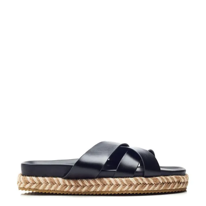 Women Moda In Pelle Flatform Sandals Morornie Black Porvair