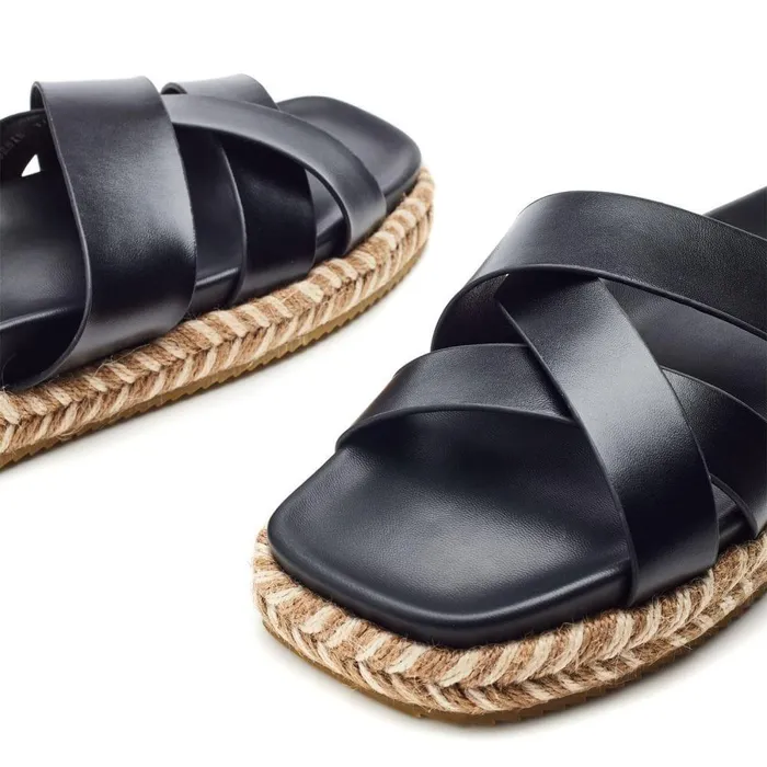 Women Moda In Pelle Flatform Sandals Morornie Black Porvair