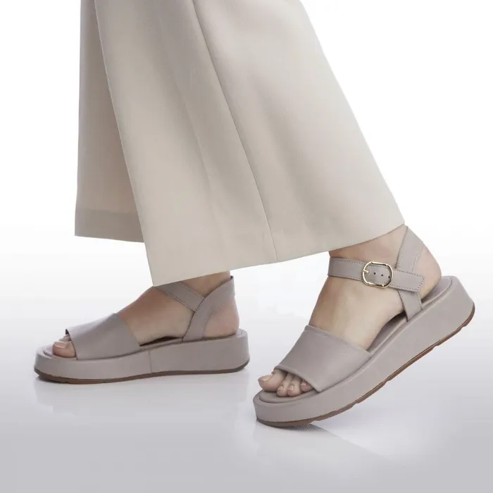 Women Moda In Pelle Flatform Sandals Shoon Sh Mirella Light Grey Leather