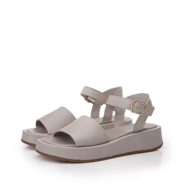 Women Moda In Pelle Flatform Sandals Shoon Sh Mirella Light Grey Leather