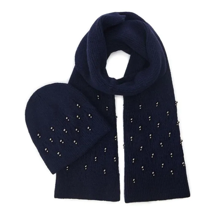Women Moda In Pelle Hats Promysegiftset Navy Textile
