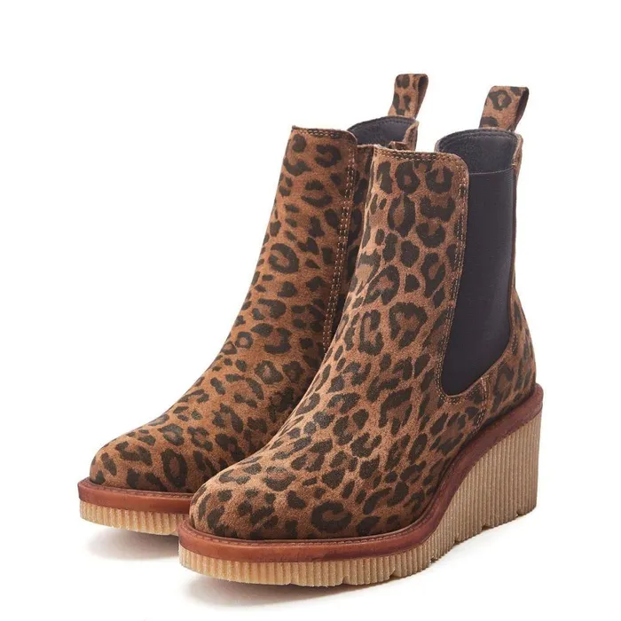 Women Moda In Pelle Heeled And Wedge Boots Audyn Dark Leopard Suede