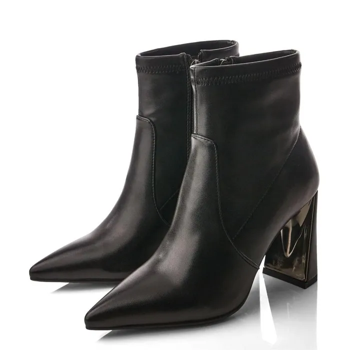 Women Moda In Pelle Heeled And Wedge Boots Lemmie Black Porvair