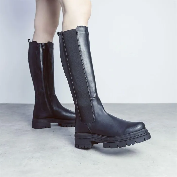 Women Moda In Pelle Heeled And Wedge Boots Linnea Black Leather