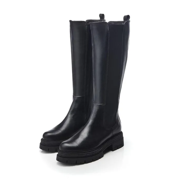 Women Moda In Pelle Heeled And Wedge Boots Linnea Black Leather