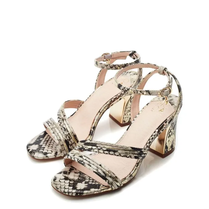 Women Moda In Pelle Heeled Sandals Raeya Natural 8211 Gold Snake Print Porvair