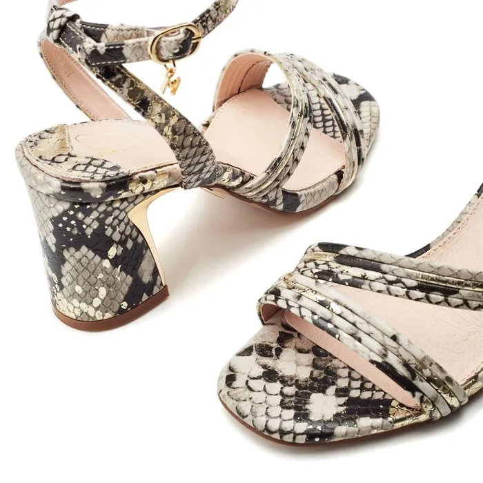 Women Moda In Pelle Heeled Sandals Raeya Natural 8211 Gold Snake Print Porvair