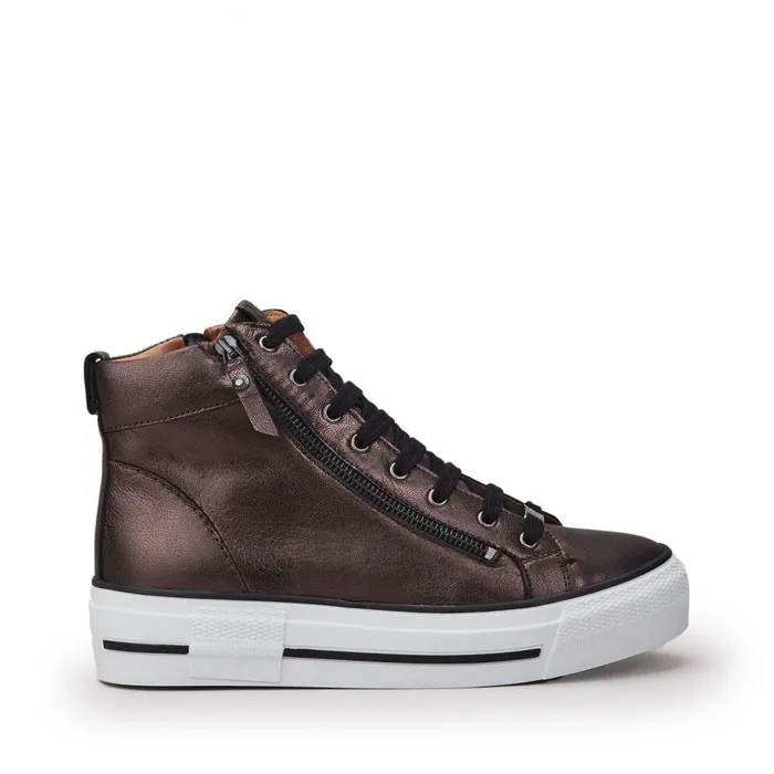Women Moda In Pelle HighTop Trainers Annaken Pewter Leather