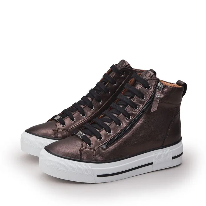 Women Moda In Pelle HighTop Trainers Annaken Pewter Leather
