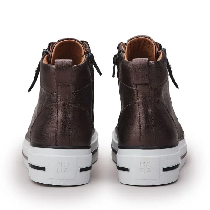 Women Moda In Pelle HighTop Trainers Annaken Pewter Leather