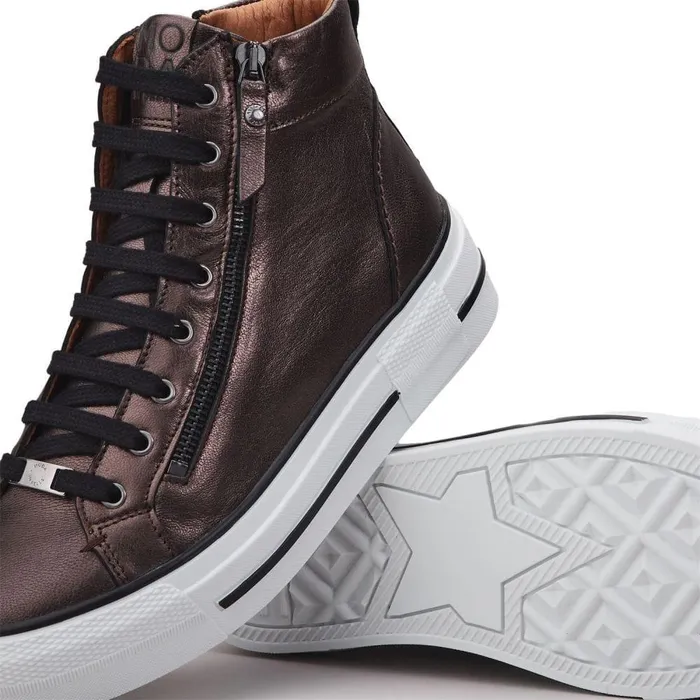Women Moda In Pelle HighTop Trainers Annaken Pewter Leather