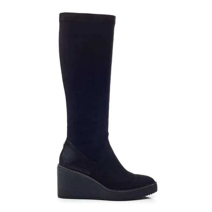 Women Moda In Pelle Knee High Boots Sallie Black Alcantara