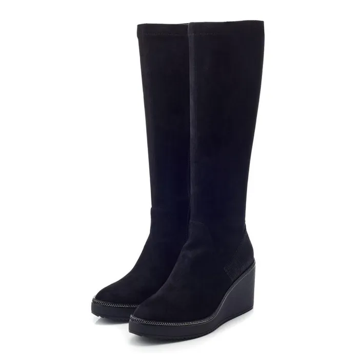 Women Moda In Pelle Knee High Boots Sallie Black Alcantara