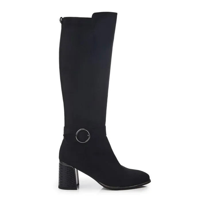 Women Moda In Pelle Knee High Boots Shantel Black Alcantara