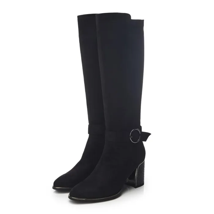 Women Moda In Pelle Knee High Boots Shantel Black Alcantara