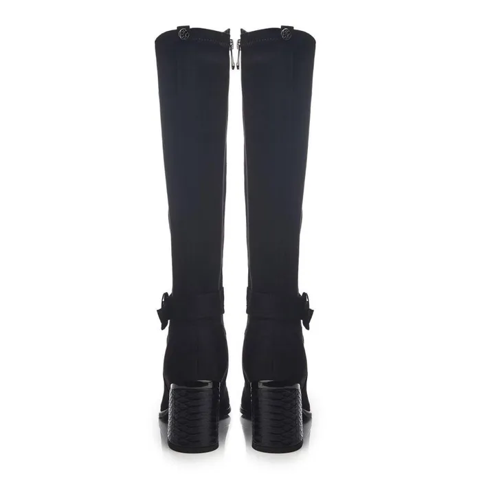 Women Moda In Pelle Knee High Boots Shantel Black Alcantara