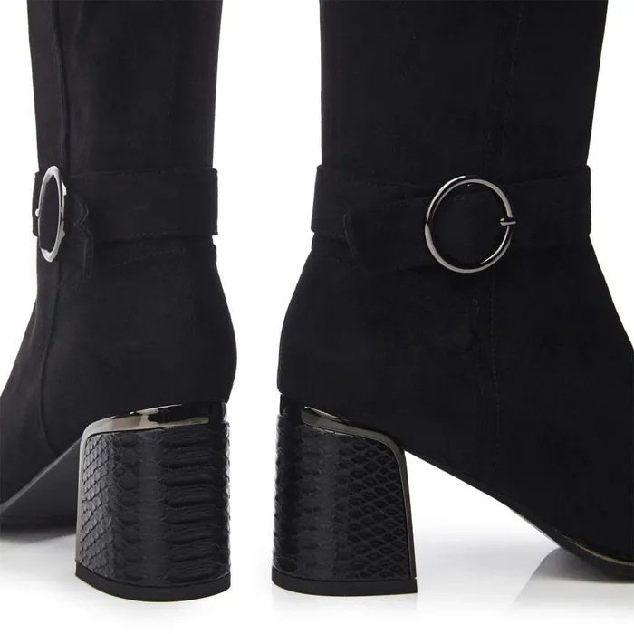 Women Moda In Pelle Knee High Boots Shantel Black Alcantara