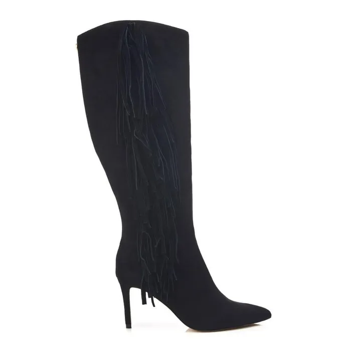 Women Moda In Pelle Knee High Boots Toulon Black Alcantara