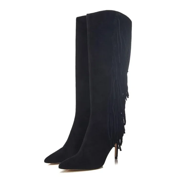 Women Moda In Pelle Knee High Boots Toulon Black Alcantara