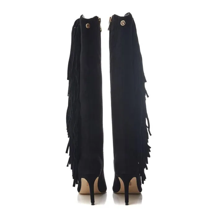 Women Moda In Pelle Knee High Boots Toulon Black Alcantara