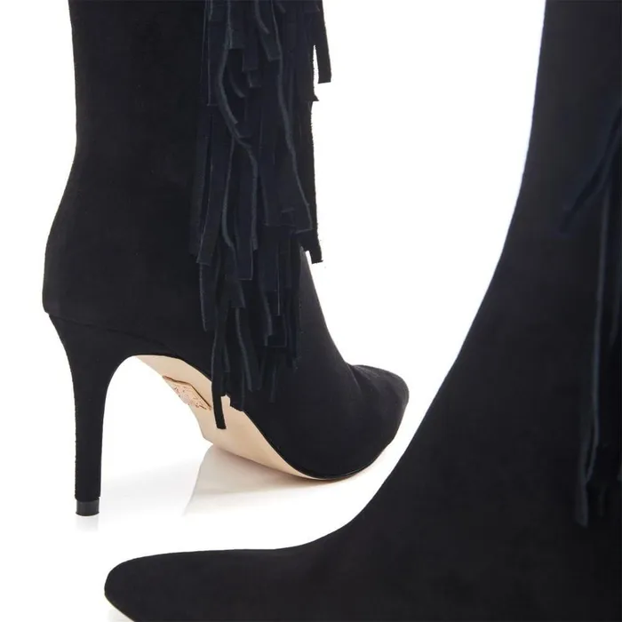 Women Moda In Pelle Knee High Boots Toulon Black Alcantara