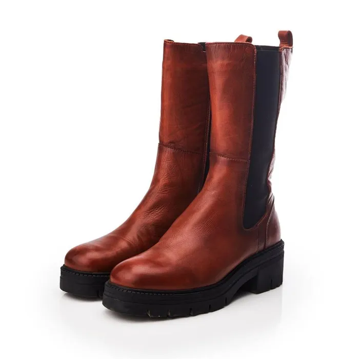Women Moda In Pelle MidCalf Boots Giellen Orange Leather