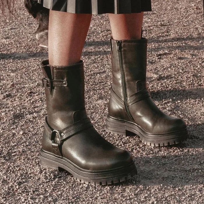 Women Moda In Pelle MidCalf Boots Olencia Khaki Leather