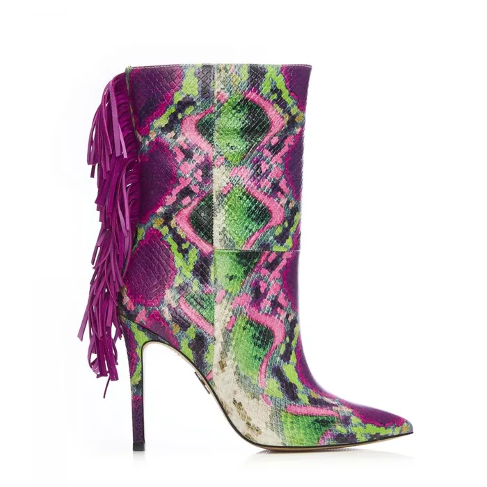 Women Moda In Pelle MidCalf Boots Oliivia Purple Snake Print Leather