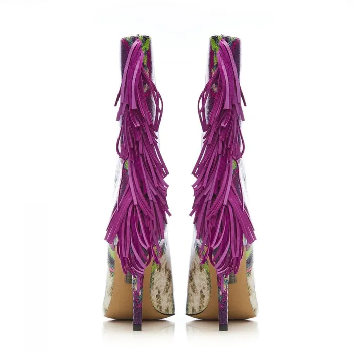 Women Moda In Pelle MidCalf Boots Oliivia Purple Snake Print Leather