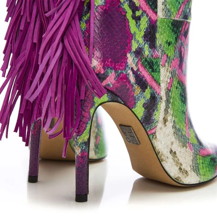 Women Moda In Pelle MidCalf Boots Oliivia Purple Snake Print Leather