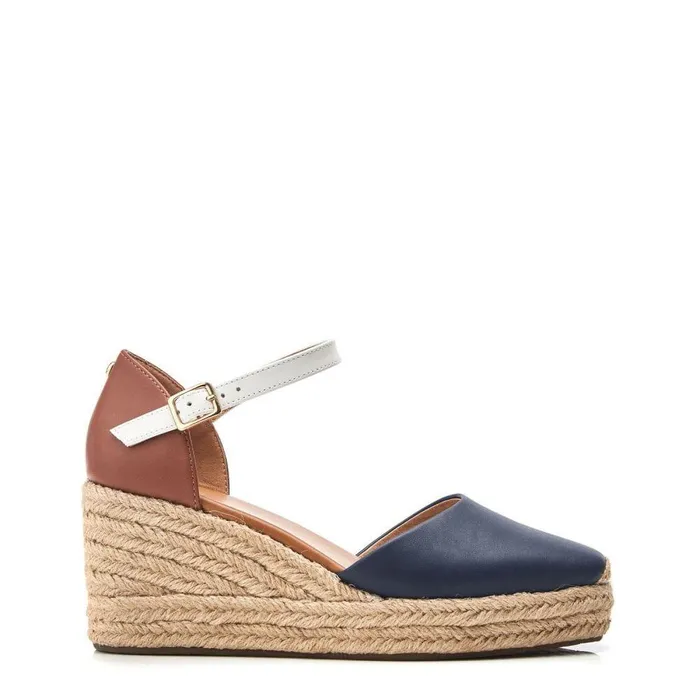Women Moda In Pelle Mid Heel Shoes Gialla NavyTan Leather