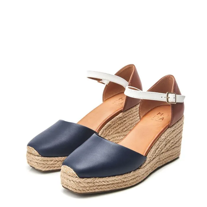 Women Moda In Pelle Mid Heel Shoes Gialla NavyTan Leather