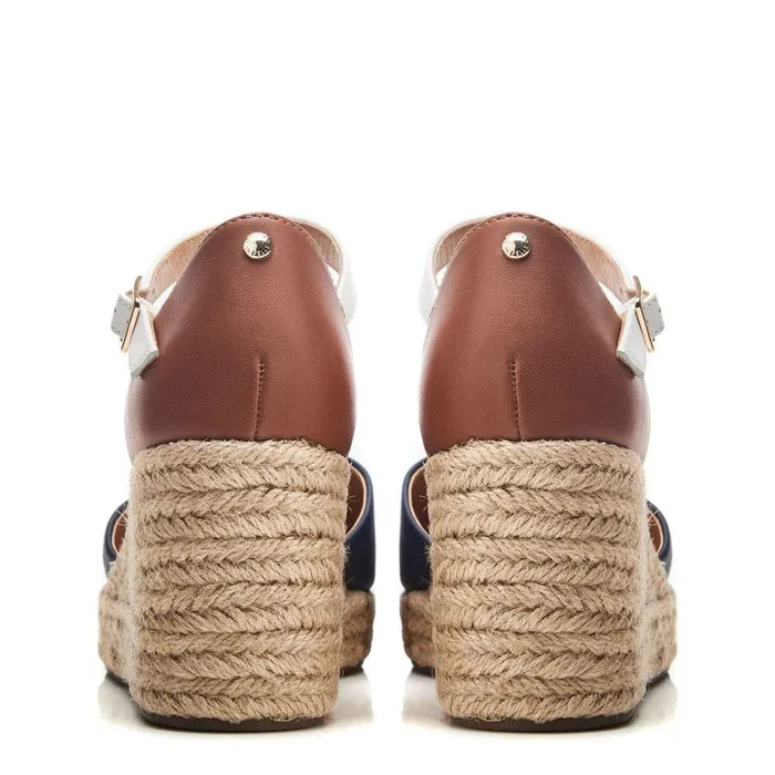 Women Moda In Pelle Mid Heel Shoes Gialla NavyTan Leather
