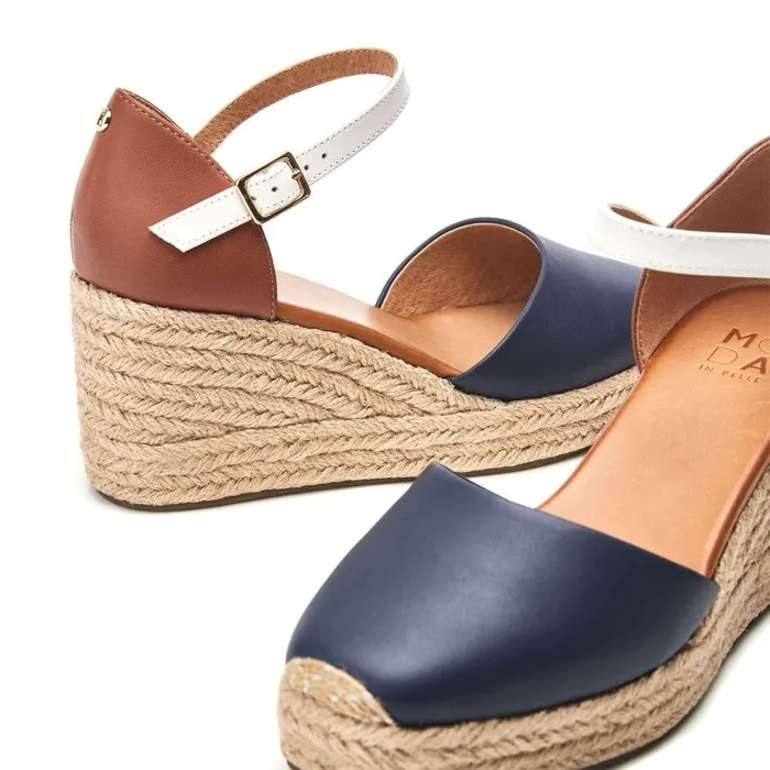 Women Moda In Pelle Mid Heel Shoes Gialla NavyTan Leather