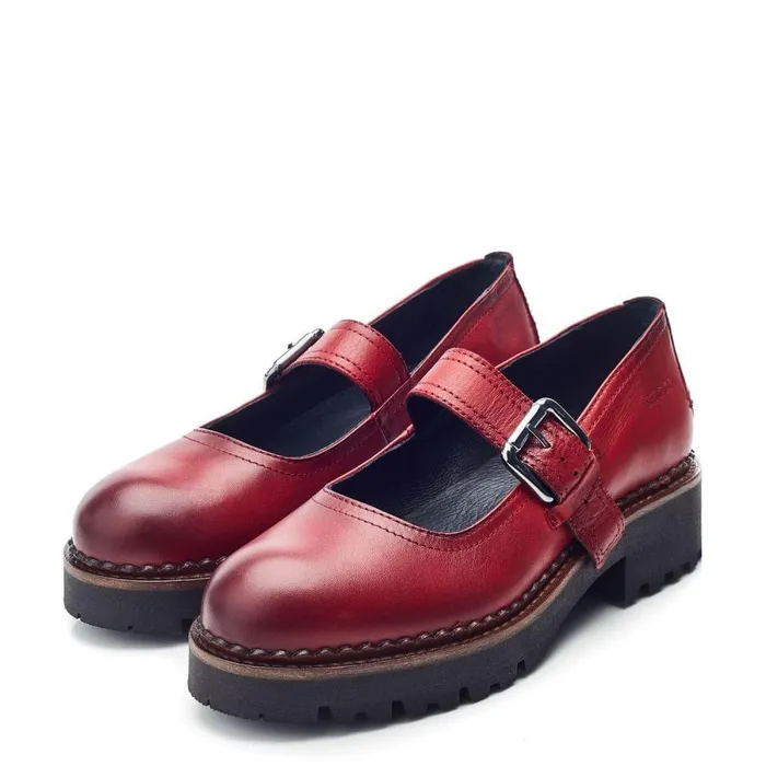 Women Moda In Pelle Mid Heel Shoes Shoon Sh Emberley Dark Red Leather