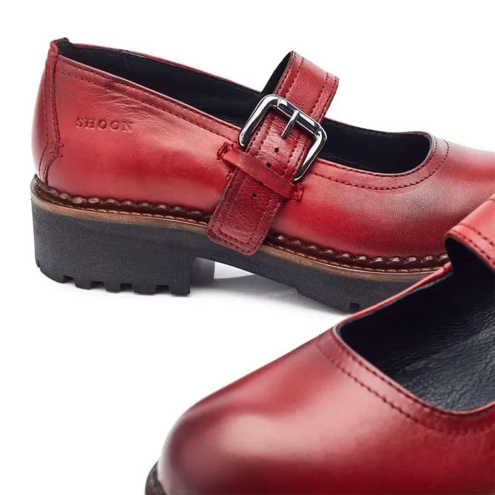 Women Moda In Pelle Mid Heel Shoes Shoon Sh Emberley Dark Red Leather