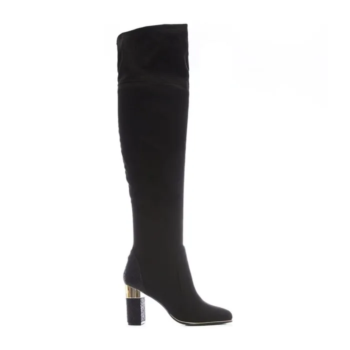 Women Moda In Pelle Over The Knee Boots Valentinne Black Alcantara