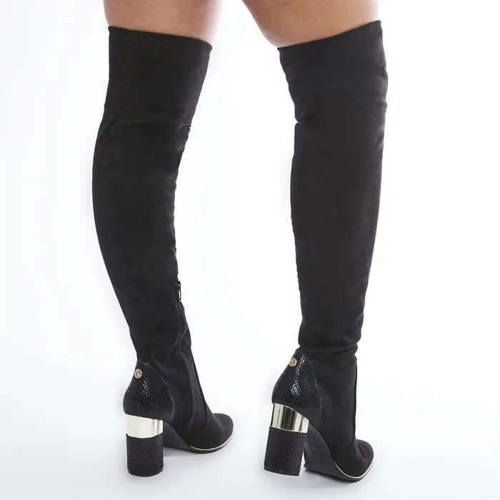Women Moda In Pelle Over The Knee Boots Valentinne Black Alcantara