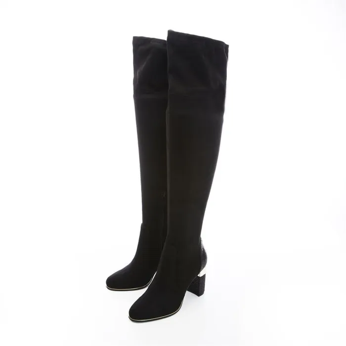 Women Moda In Pelle Over The Knee Boots Valentinne Black Alcantara