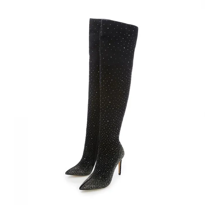 Women Moda In Pelle Over The Knee Boots Yesenia Black Suede