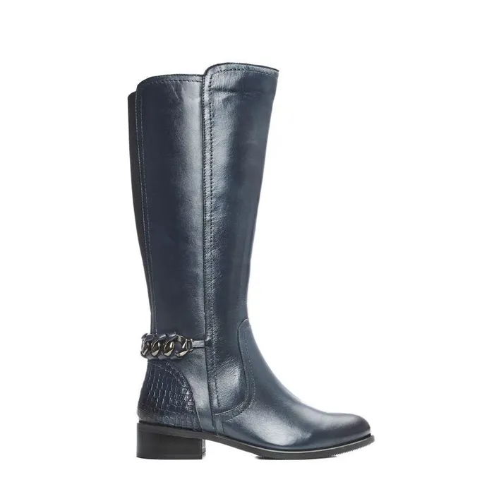 Women Moda In Pelle Riding And Flat Boots Whitley Navy Leather